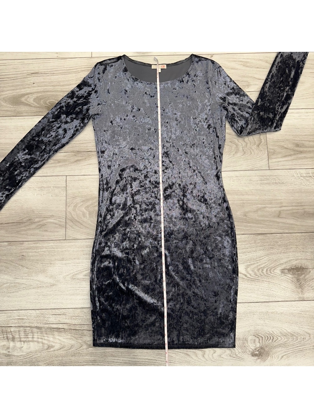 GB Women's Velvet Bodycon Dress, Long Sleeve, Size large , Gray